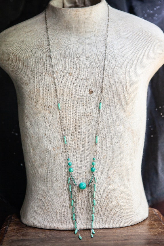 Art Deco Peking Glass Sautoir, Art Deco Lavaliere, Antique Sautoir, 1920's Peking Glass Necklace, 1920's Sautoir, 1920's Lavaliere
