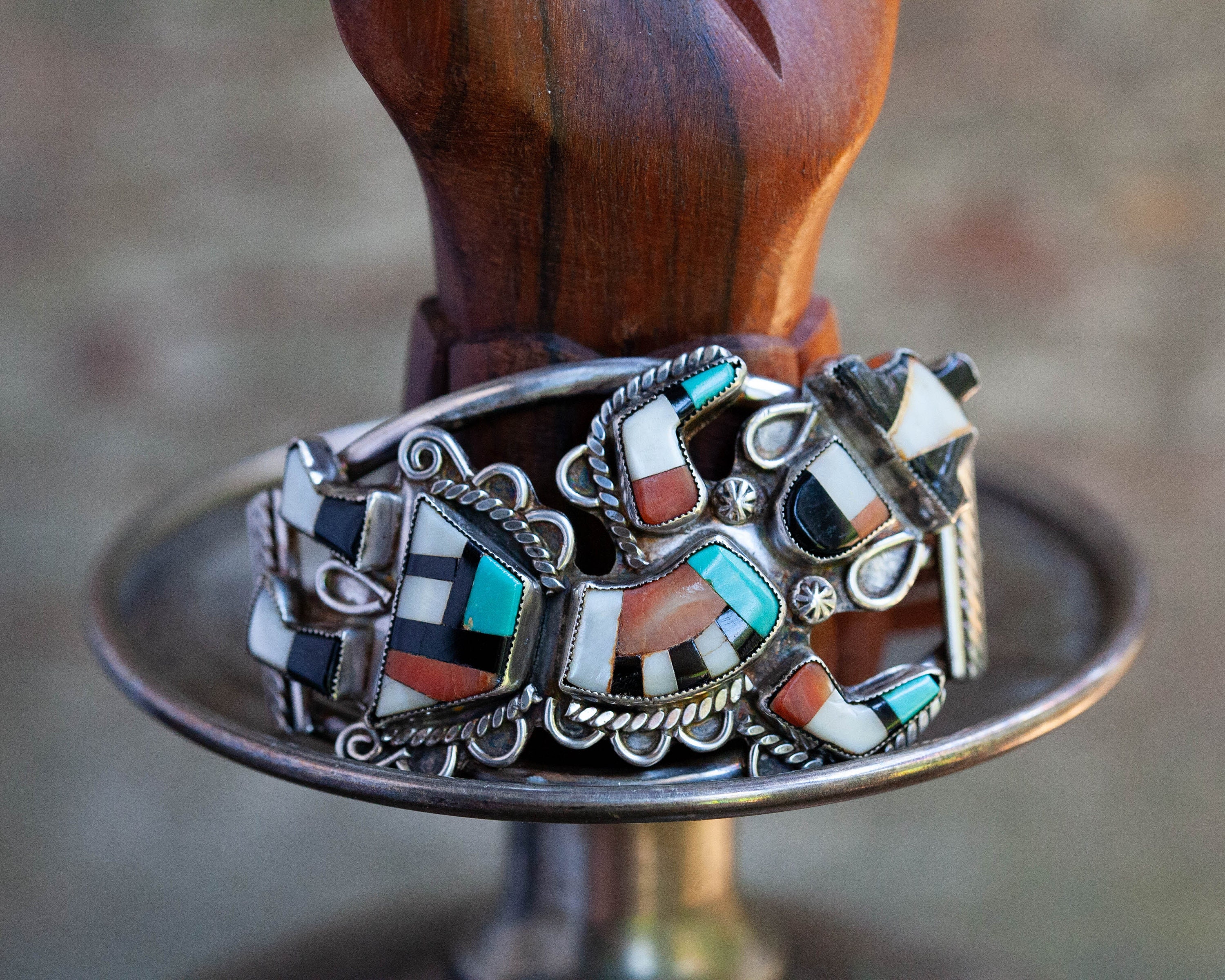 Vintage 1940's Zuni Inlaid Rainbow Bracelet, Vintage Zuni