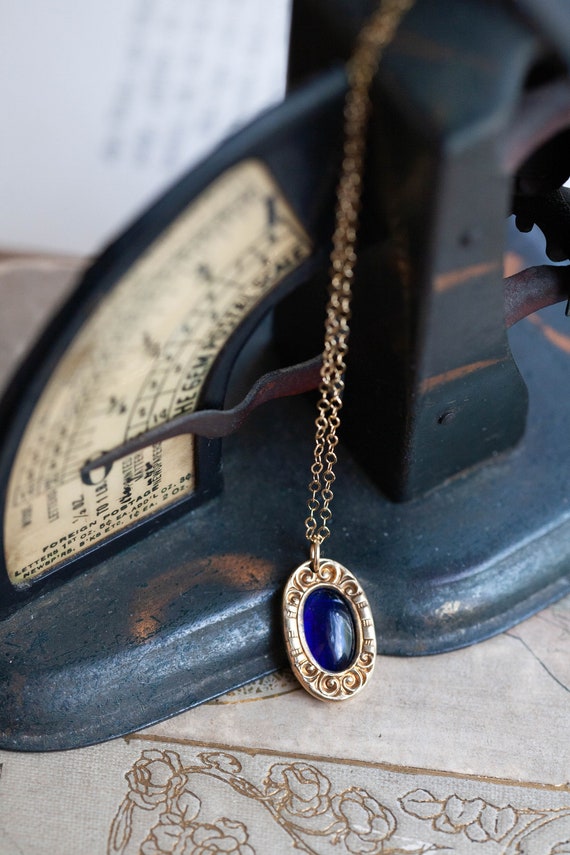 Victorian Gold-Filled Faux Sapphire Charm, Antiqu… - image 5