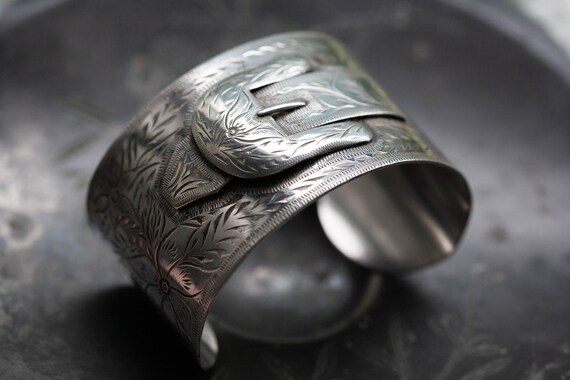 WIDE Victorian Sterling Buckle Cuff, Victorian St… - image 8