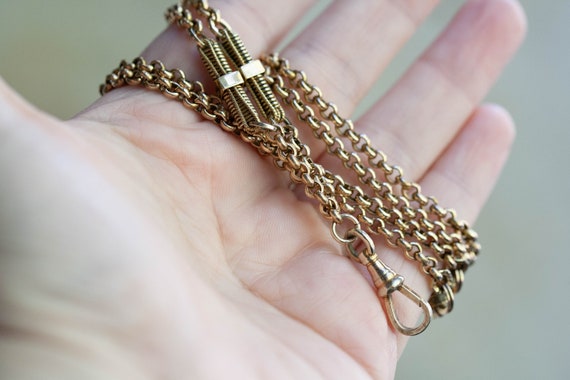 HEAVY Antique Gold Filled Watch Chain, Victorian … - image 5