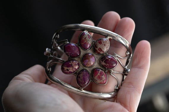 Sterling Silver Statement Cuff Bracelet with Pink… - image 10