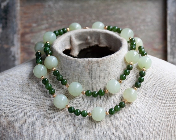 Vintage Estate Jade & Serpentine Necklace, Vintag… - image 1