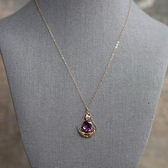 Vintage Gold Filled Purple Stone Pendant, Vintage… - image 2