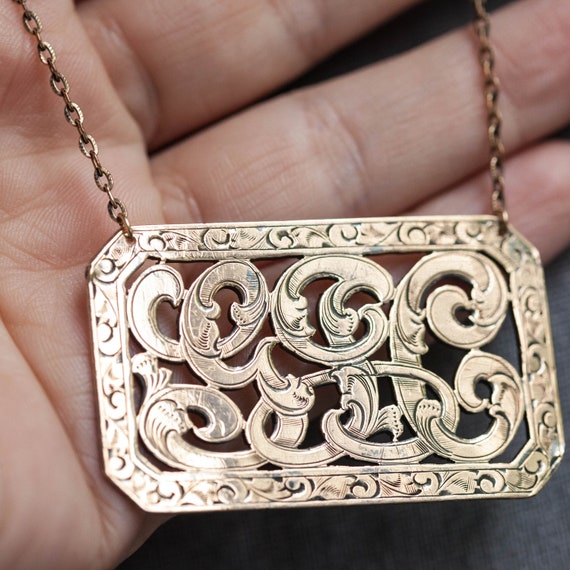 Victorian Ornate Buckle Necklace, Victorian Engrav