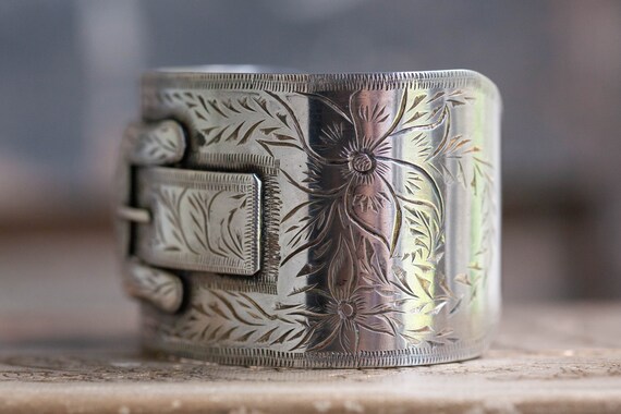 WIDE Victorian Sterling Buckle Cuff, Victorian St… - image 6