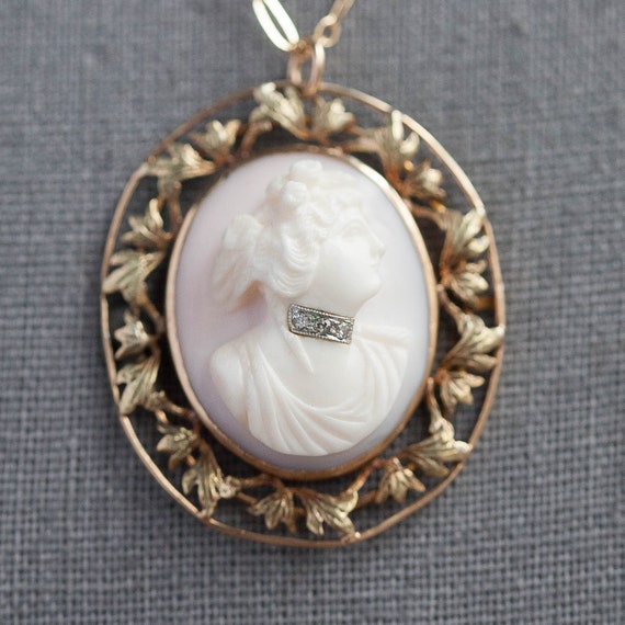 Antique Habille Cameo Diamond Pendant, Antique Sh… - image 4