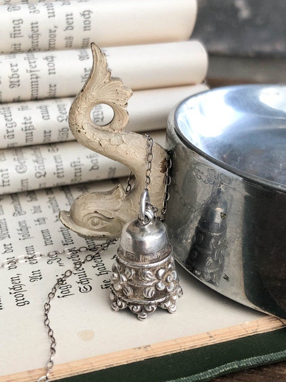 Vintage 1940's Chinese Export Silver Bell Charm, V
