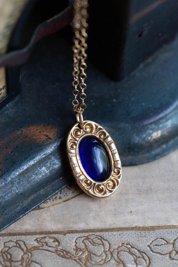 Victorian Gold-Filled Faux Sapphire Charm, Antique