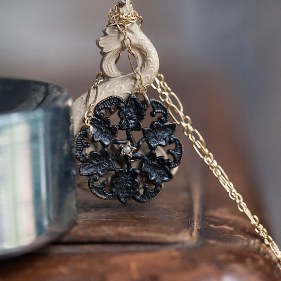 Antique Mourning Necklace, Antique Star Necklace,