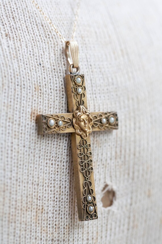 Art Nouveau Maiden Cross, Antique Maiden Cross, N… - image 5