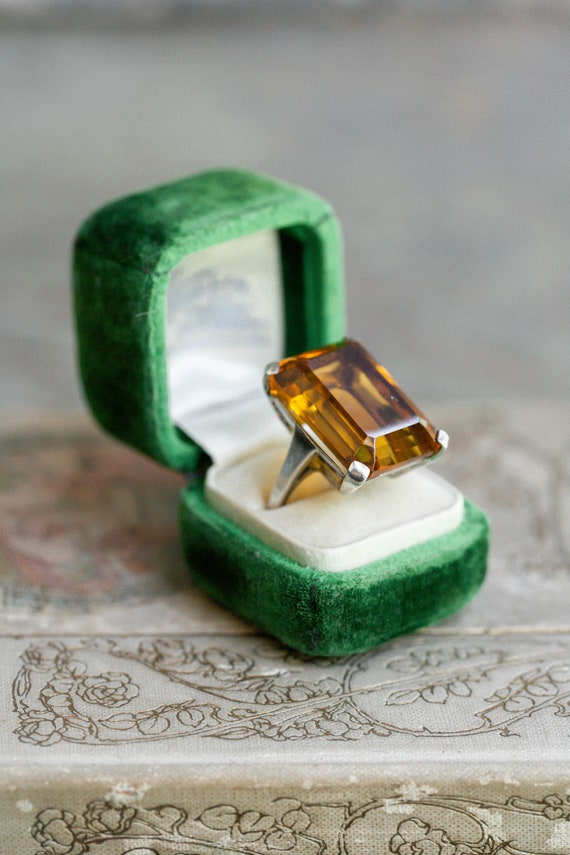 HUGE Faux Citrine Sterling Silver Ring, Retro Ste… - image 7