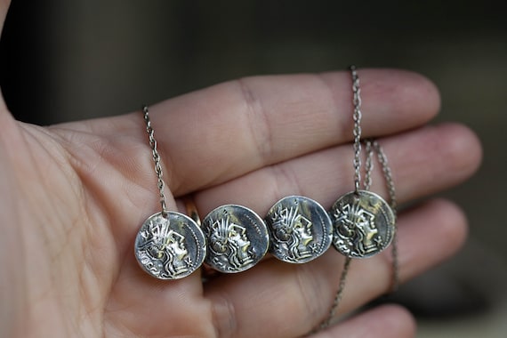 Antique Sterling Roman Coin Necklace, French Ster… - image 8