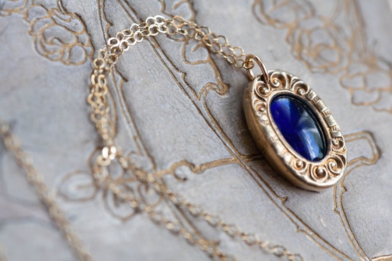 Victorian Gold-Filled Faux Sapphire Charm, Antiqu… - image 3