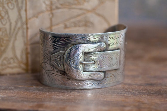 WIDE Victorian Sterling Buckle Cuff, Victorian St… - image 7