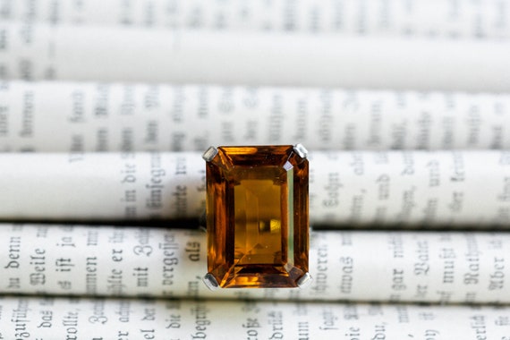 HUGE Faux Citrine Sterling Silver Ring, Retro Ste… - image 2