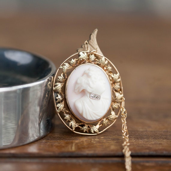 Antique Habille Cameo Diamond Pendant, Antique Sh… - image 1