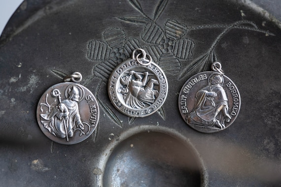 Vintage Sterling Catholic Medals, St. Christopher… - image 1