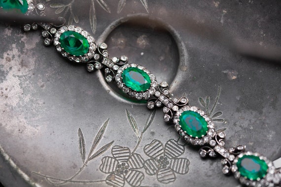 RARE Early Vintage Kramer Emerald Paste Bracelet,