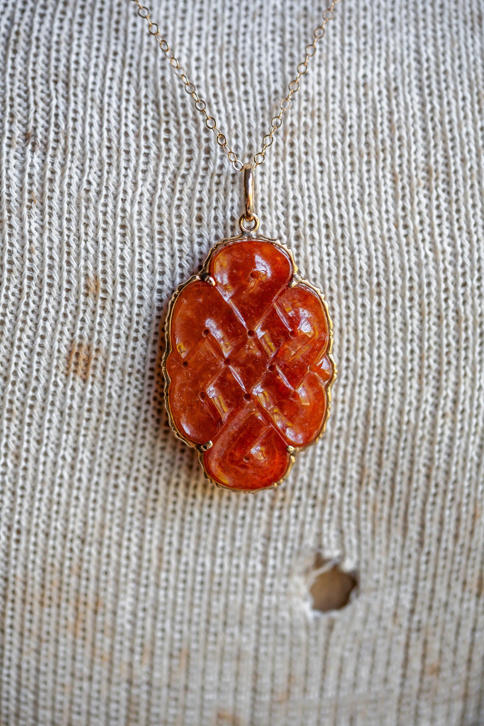 Orange Jade Pendant Jade Mystic Knot Pendant Carved Jade Etsy