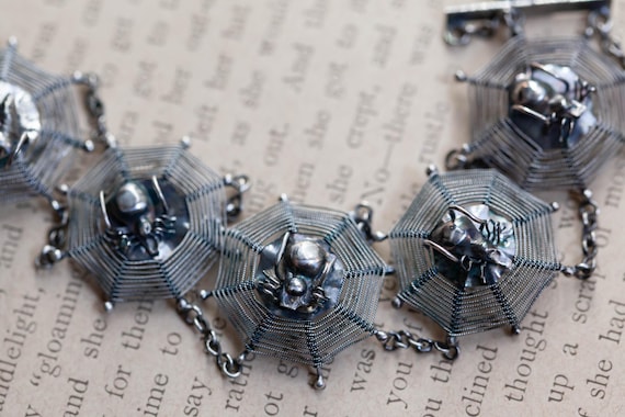 Victorian Sterling Spider Web Bracelet, Antique Silver Spider Bracelet, 1800s Sterling  Cobweb Spider Bracelet, Detailed Delicate Spider Web