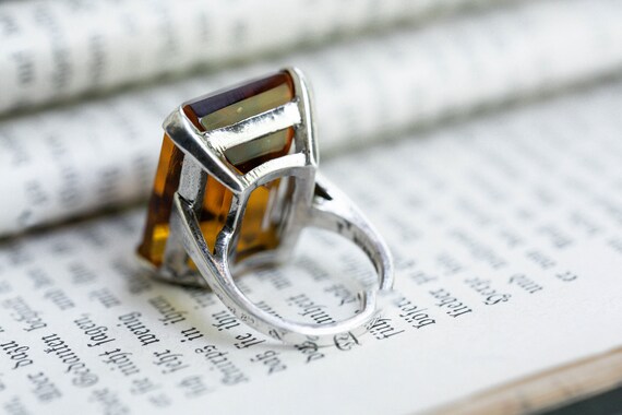 HUGE Faux Citrine Sterling Silver Ring, Retro Ste… - image 8