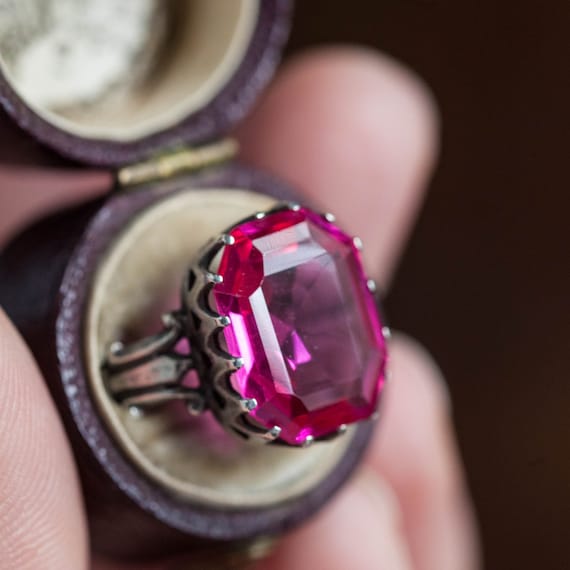 Antique Art Deco Faux Ruby 10K Ring, Art Deco Ruby