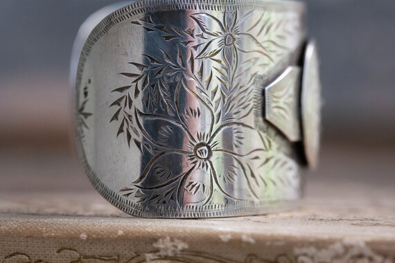 WIDE Victorian Sterling Buckle Cuff, Victorian St… - image 5