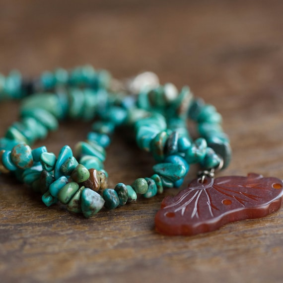Vintage Turquoise and Carnelian Necklace, Vintage… - image 1