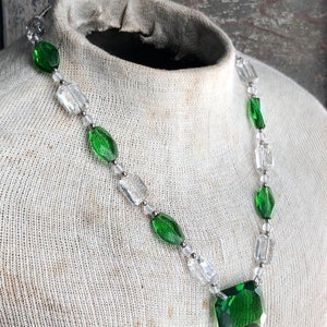1920's Art Deco Green & Clear Glass Necklace Art Deco - Etsy