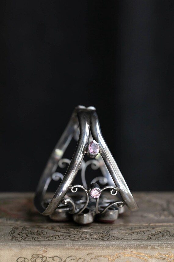 Sterling Silver Statement Cuff Bracelet with Pink… - image 7
