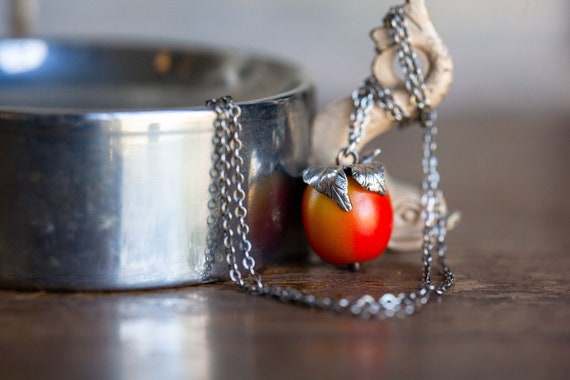 RARE Bakelite & Sterling Apple Charm, Antique Bake