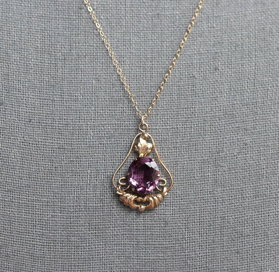 Vintage Gold Filled Purple Stone Pendant, Vintage… - image 3