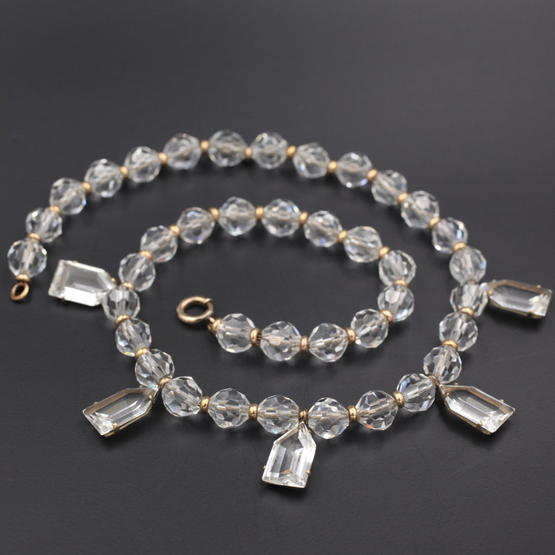 Art Deco Crystal Necklace, Simmons Crystal Necklace, Goldfilled