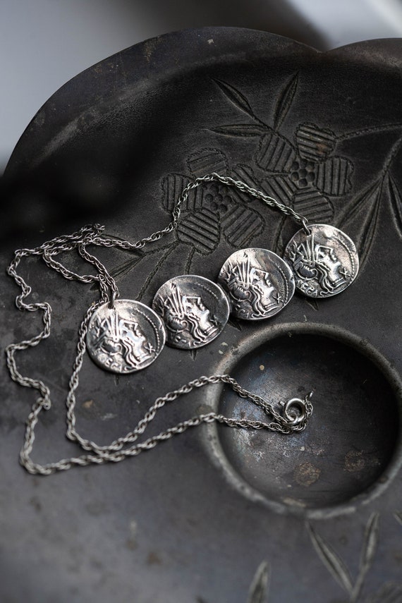 Antique Sterling Roman Coin Necklace, French Ster… - image 5