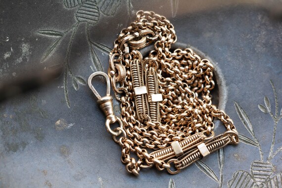 HEAVY Antique Gold Filled Watch Chain, Victorian … - image 3