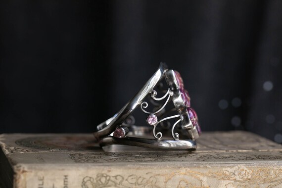 Sterling Silver Statement Cuff Bracelet with Pink… - image 3