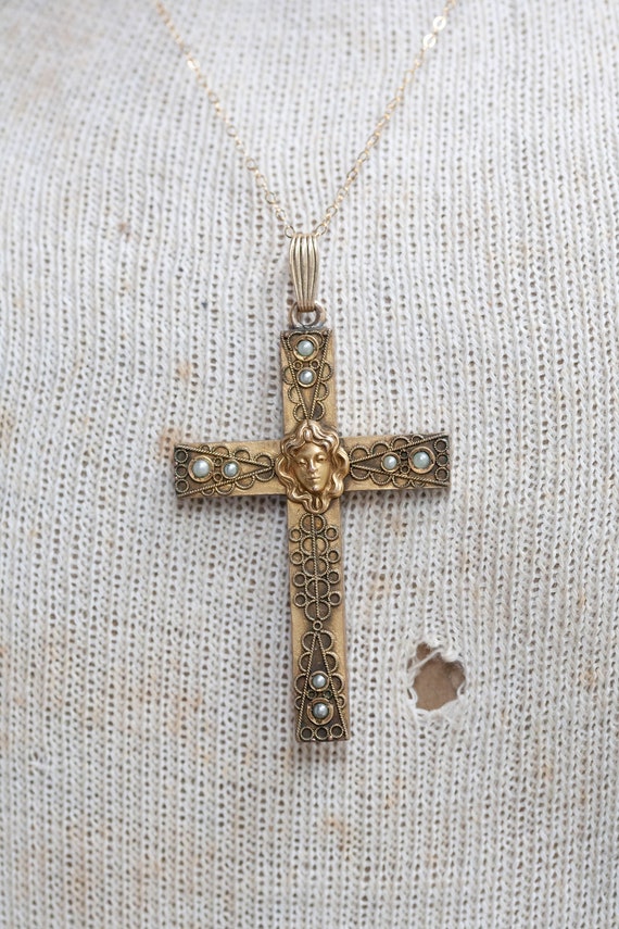 Art Nouveau Maiden Cross, Antique Maiden Cross, N… - image 3