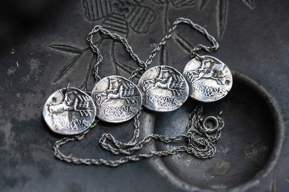 Antique Sterling Roman Coin Necklace, French Ster… - image 2