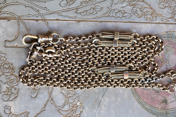 HEAVY Antique Gold Filled Watch Chain, Victorian … - image 1