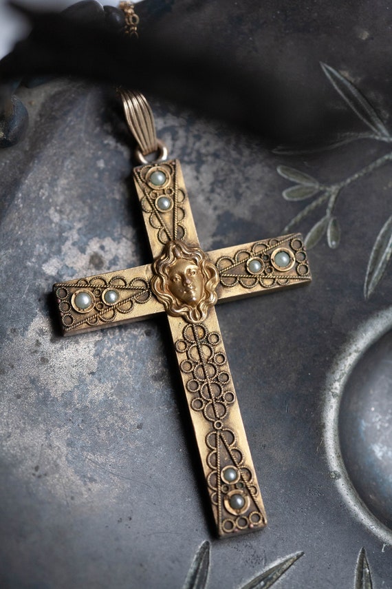 Art Nouveau Maiden Cross, Antique Maiden Cross, N… - image 4