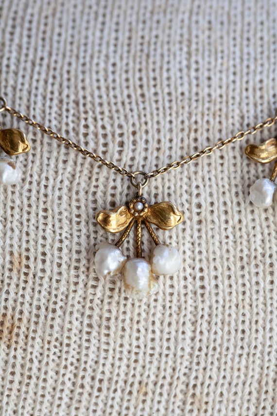 14K Art Nouveau Pearl Necklace, 14K Gold Natural … - image 6