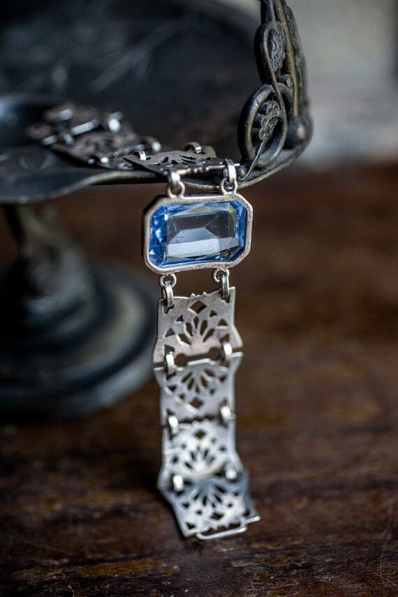 Sterling Art Deco Bracelet, Blue Deco Bracelet, A… - image 5