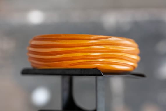 1930's Butterscotch Bakelite Bangle, Carved Waves Bakelite Bangle, Carved Butterscotch Bakelite Bangle, Deeply Carved Wavy Bakelite Bangle