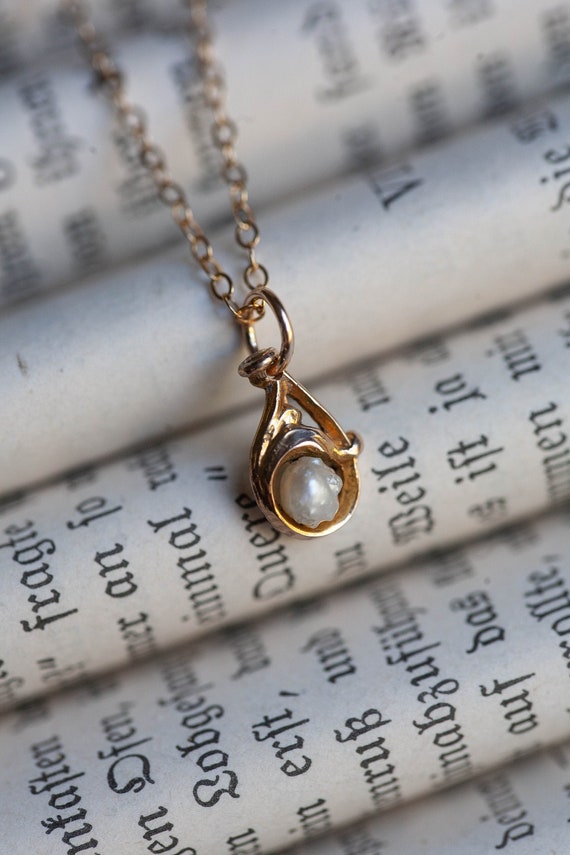 Art Nouveau Gold Filled Pearl Charm, Antique Pearl