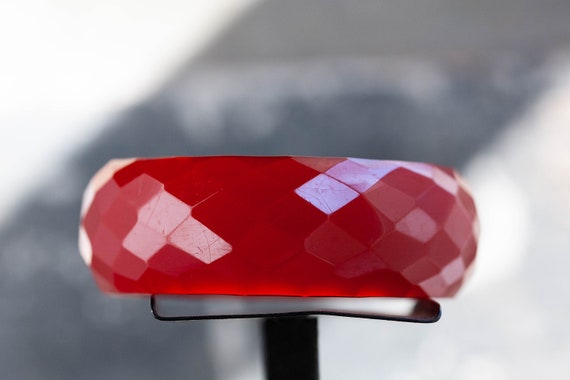 Cherry Red Faceted Bakelite Bangle, 1930's Red Ba… - image 1