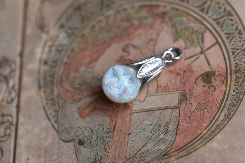 Vintage Floating Opal Pendant, Vintage Opal Necklace, Floating Opal Necklace, Glass Bottle Opal Necklace, Sterling Floating Opal image 4