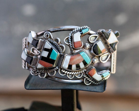 Best Vintage Native American Zuni Turquoise Mosaic Wall Turquoise Sterling Silver Bracelet Best Vintage Native American Zuni Turquoise Mosaic Wall Turquoise Sterling Silver Bracelet