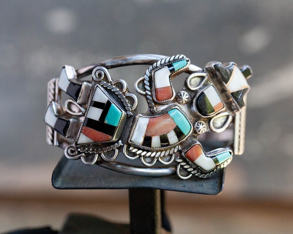 Vintage 1940's Zuni Inlaid Rainbow Bracelet, Vint… - image 1