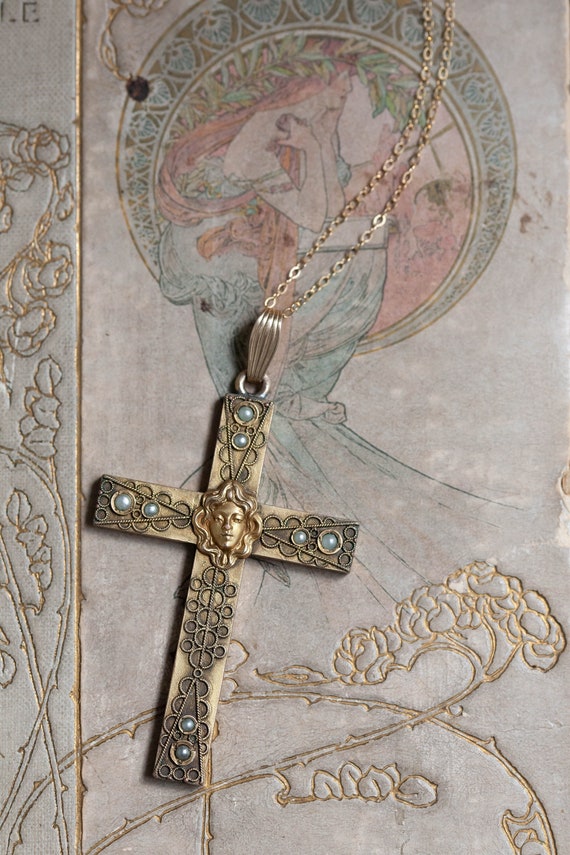 Art Nouveau Maiden Cross, Antique Maiden Cross, N… - image 1